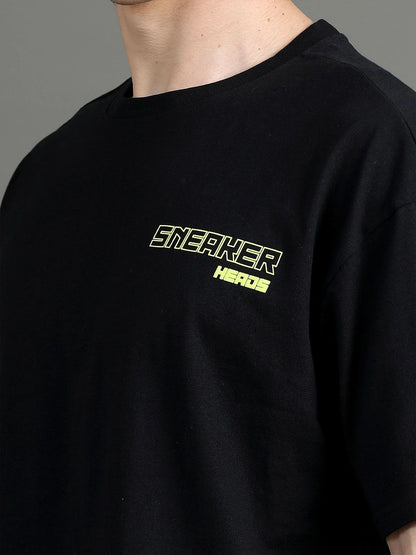 Silisoul Black Oversized Fit Typography Print Cotton T-Shirt
