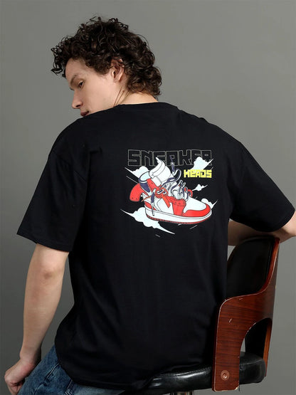 Silisoul Black Oversized Fit Typography Print Cotton T-Shirt