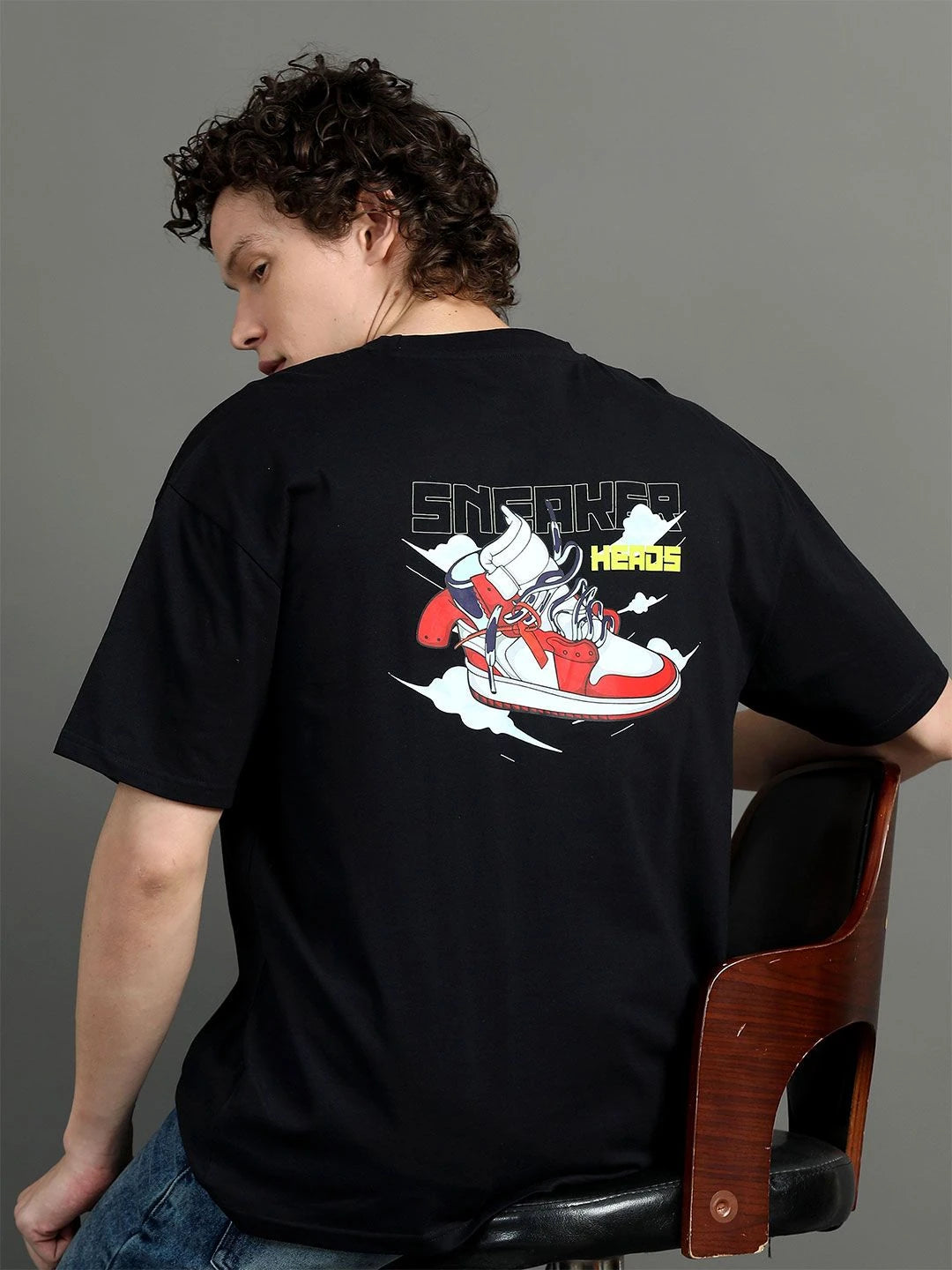 Silisoul Black Oversized Fit Typography Print Cotton T-Shirt