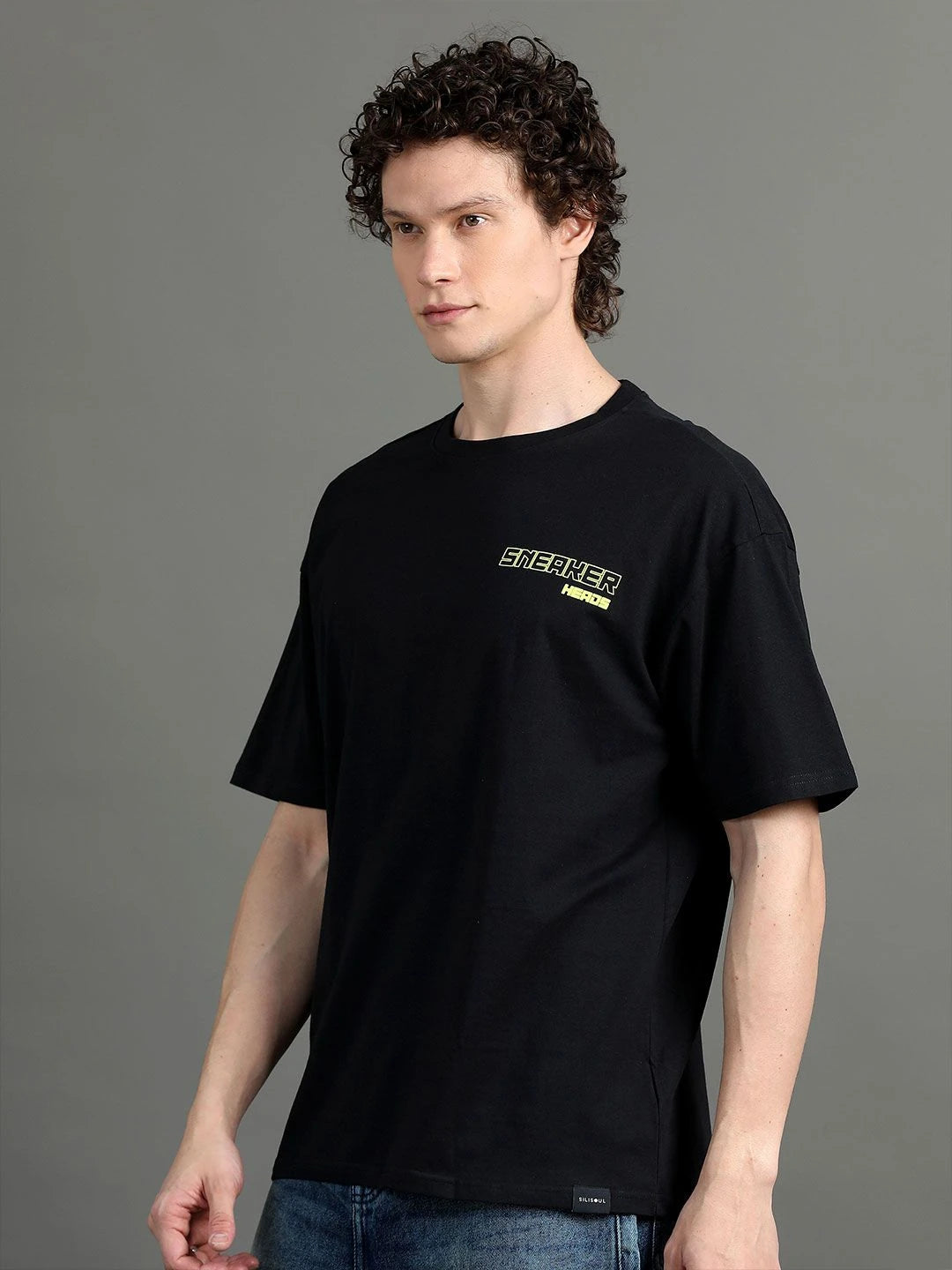 Silisoul Black Oversized Fit Typography Print Cotton T-Shirt