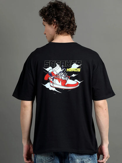 Silisoul Black Oversized Fit Typography Print Cotton T-Shirt