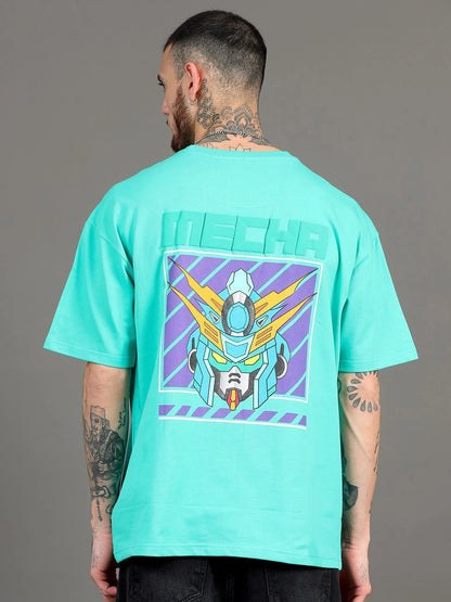 Silisoul Sea Green Oversized Fit Graphic Print Pure Cotton T-Shirt