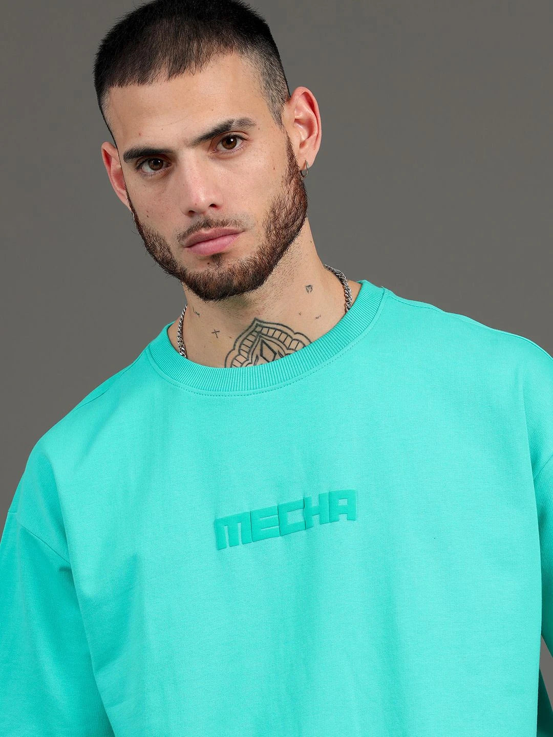 Silisoul Sea Green Oversized Fit Graphic Print Pure Cotton T-Shirt