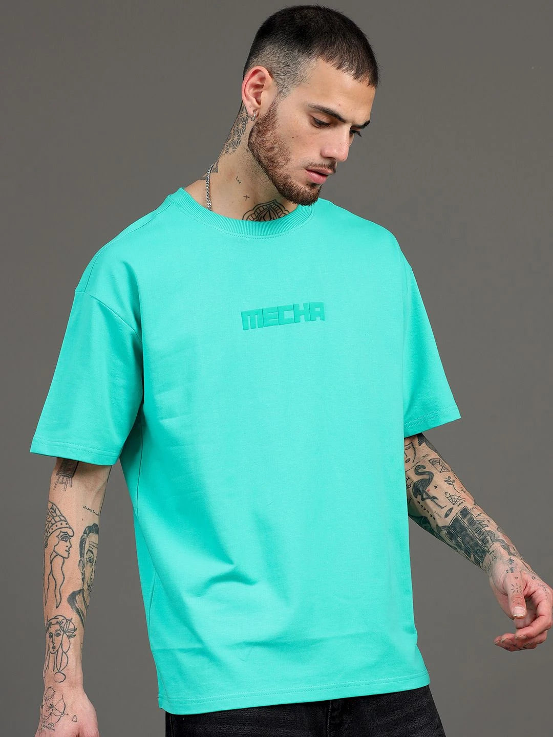 Silisoul Sea Green Oversized Fit Graphic Print Pure Cotton T-Shirt