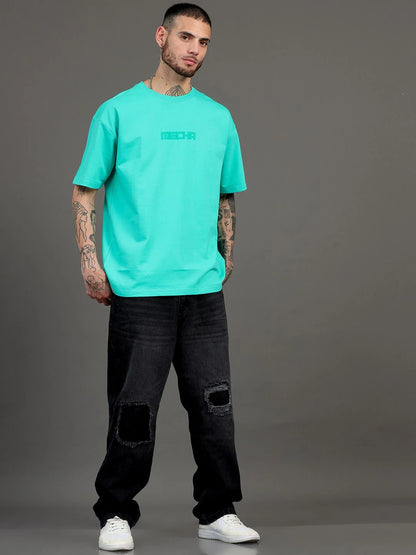 Silisoul Sea Green Oversized Fit Graphic Print Pure Cotton T-Shirt
