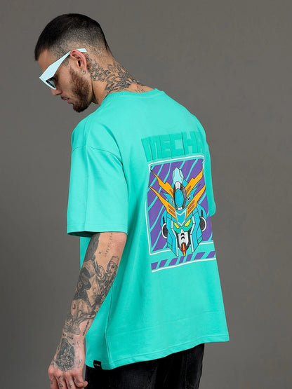Silisoul Sea Green Oversized Fit Graphic Print Pure Cotton T-Shirt