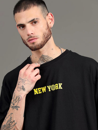 Silisoul Black Oversized Fit Graphic Print Cotton Short Sleeves T-Shirt