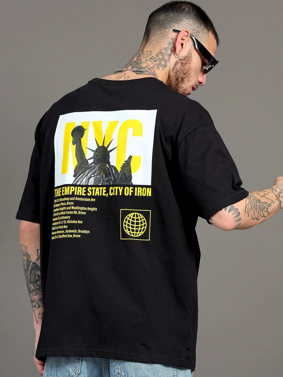 Silisoul Black Oversized Fit Graphic Print Cotton Short Sleeves T-Shirt