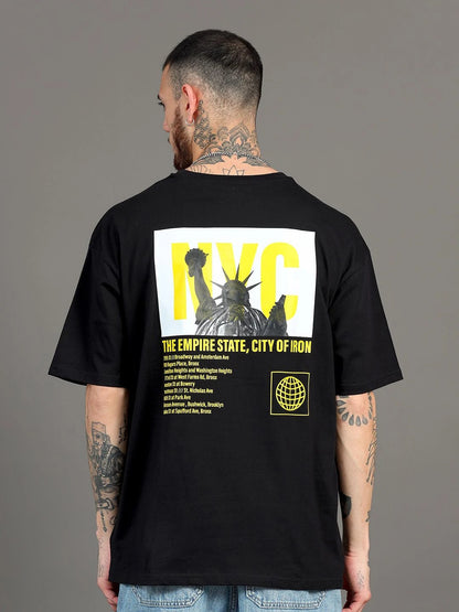 Silisoul Black Oversized Fit Graphic Print Cotton Short Sleeves T-Shirt