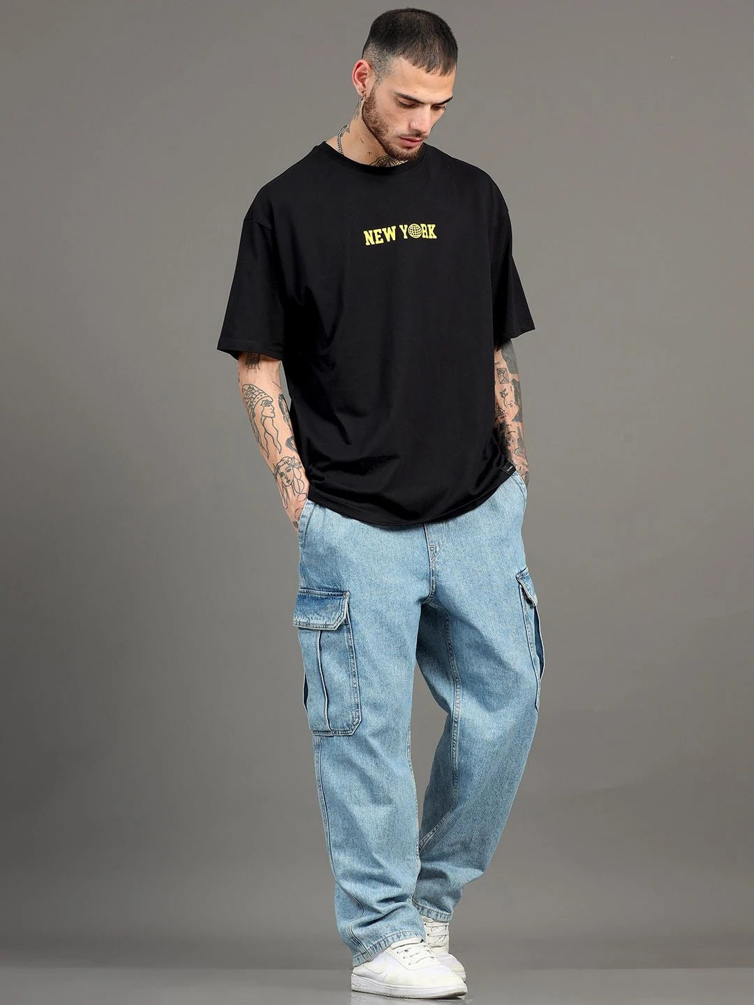 Silisoul Black Oversized Fit Graphic Print Cotton Short Sleeves T-Shirt