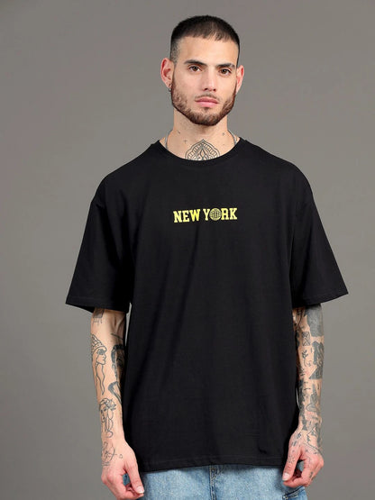 Silisoul Black Oversized Fit Graphic Print Cotton Short Sleeves T-Shirt