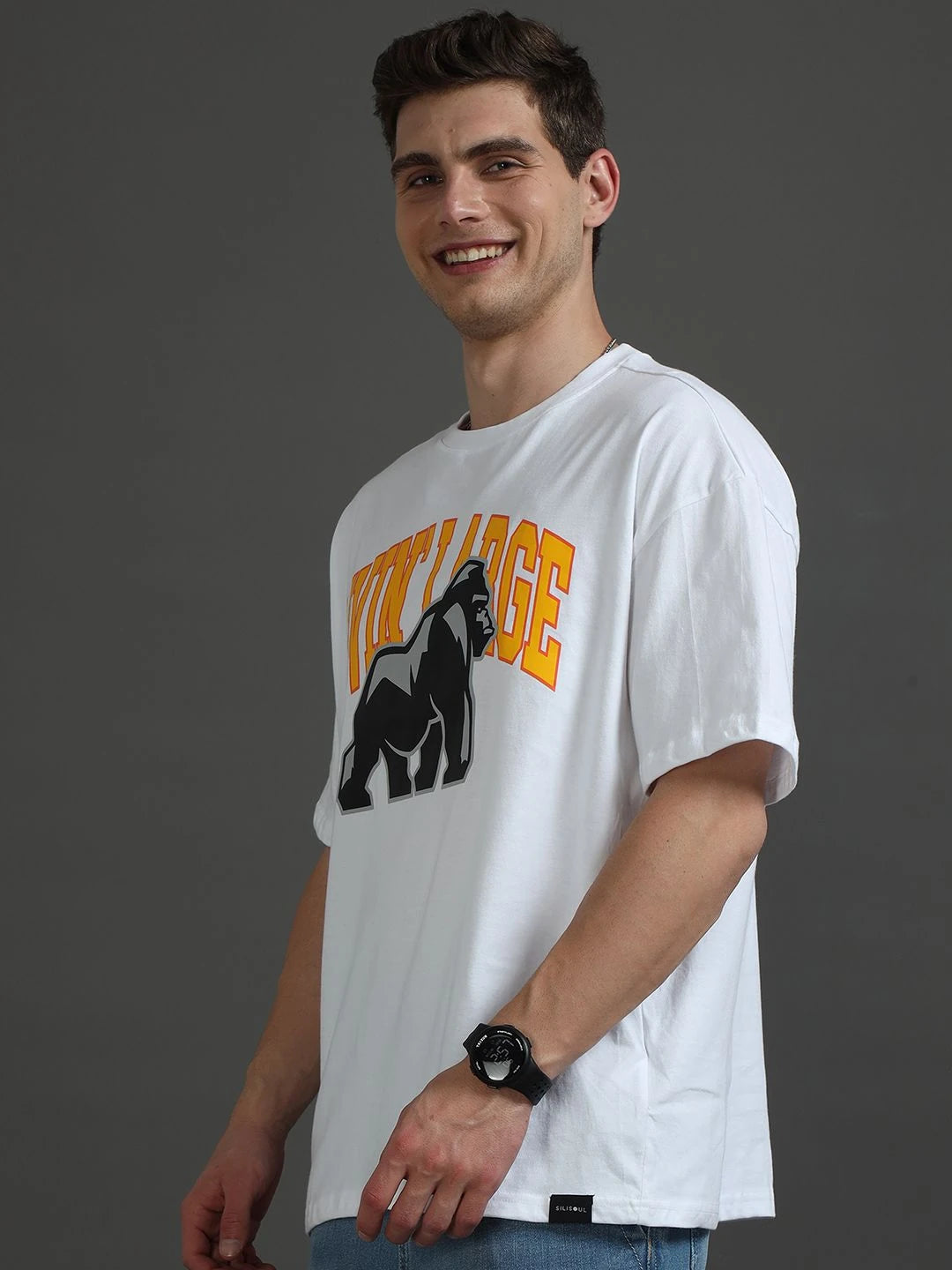 Silisoul White Oversized Fit Graphic Print Pure Cotton T-Shirt