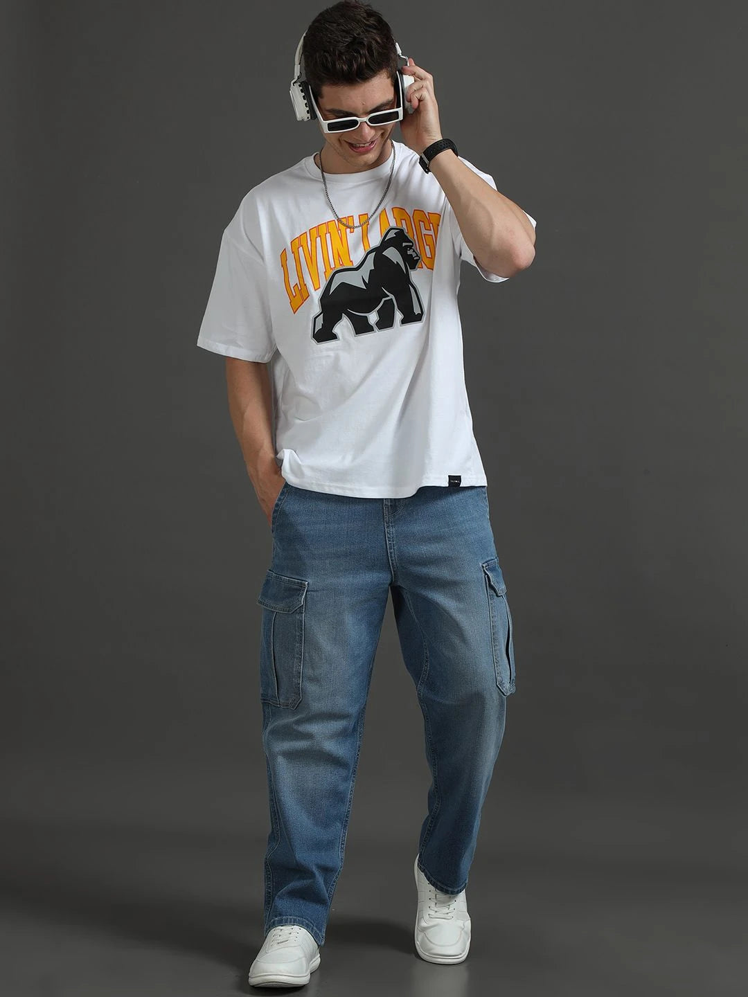 Silisoul White Oversized Fit Graphic Print Pure Cotton T-Shirt