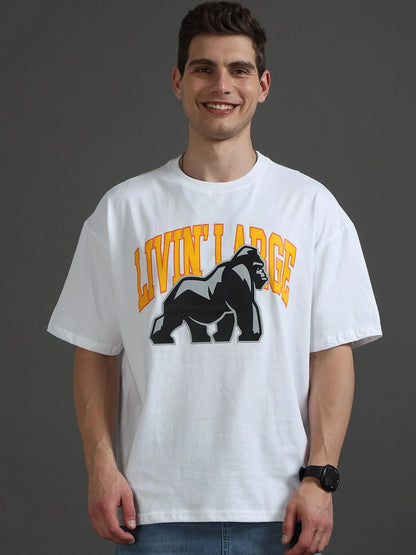 Silisoul White Oversized Fit Graphic Print Pure Cotton T-Shirt