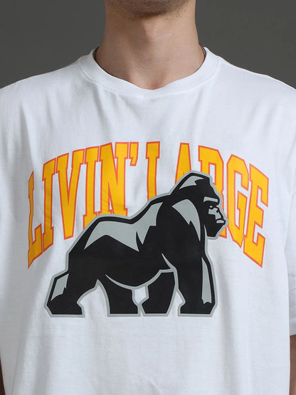 Silisoul White Oversized Fit Graphic Print Pure Cotton T-Shirt