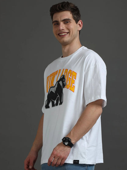 Silisoul White Oversized Fit Graphic Print Pure Cotton T-Shirt