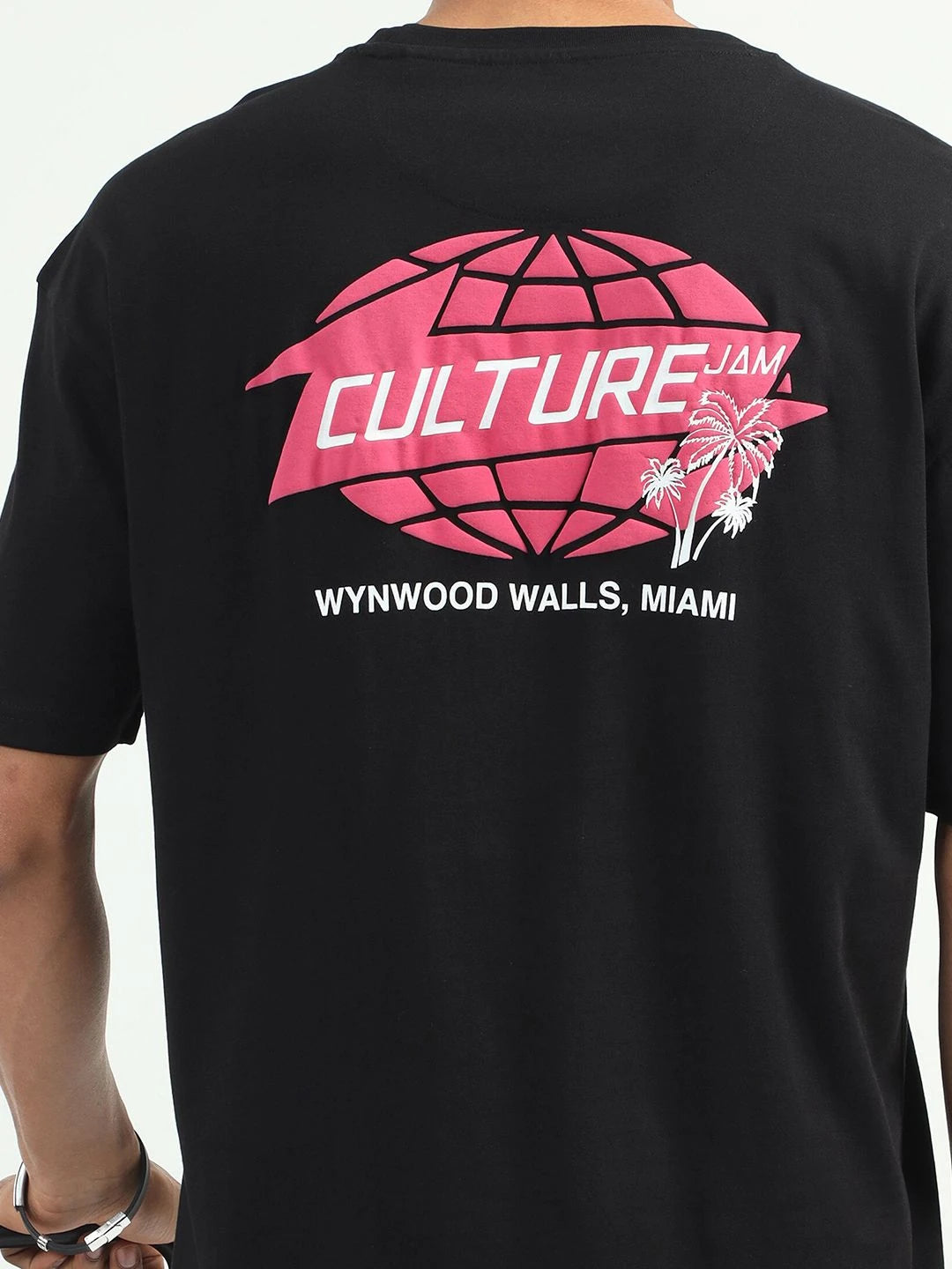 Silisoul Black Oversized Fit Graphic Print Pure Cotton T-Shirt