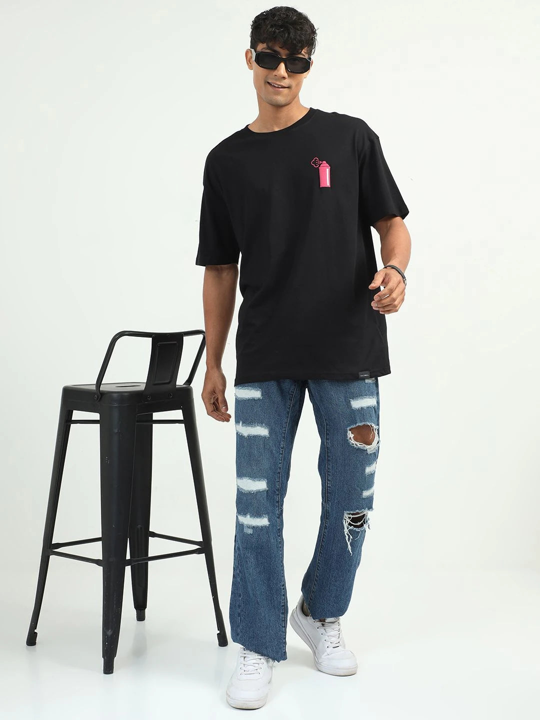 Silisoul Black Oversized Fit Graphic Print Pure Cotton T-Shirt