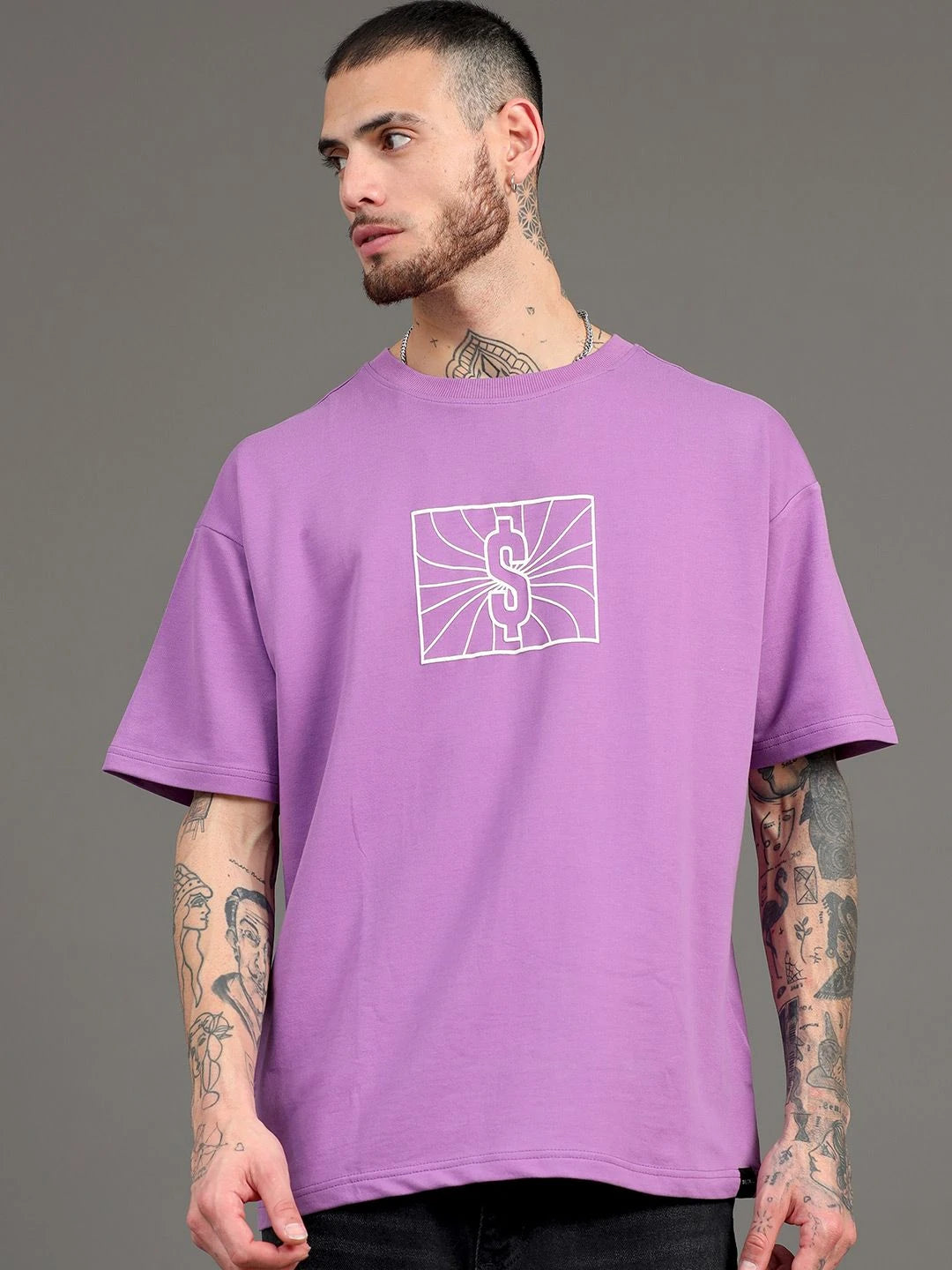 Silisoul Lavender Oversized Fit Typography Print T-Shirt