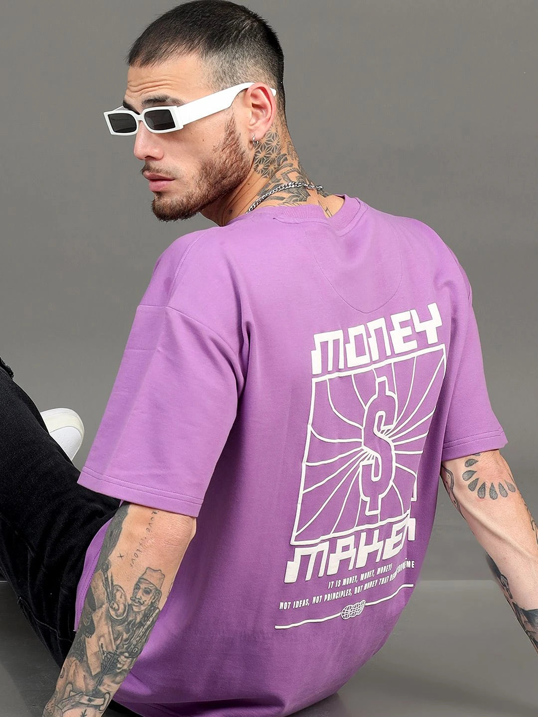Silisoul Lavender Oversized Fit Typography Print T-Shirt