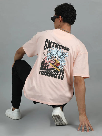 Silisoul Peach Oversized Fit Graphic Print Pure Cotton T-Shirt