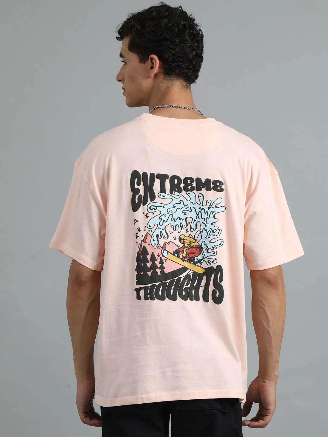 Silisoul Peach Oversized Fit Graphic Print Pure Cotton T-Shirt