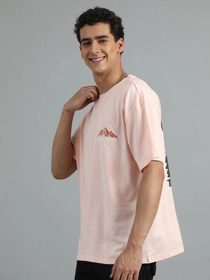 Silisoul Peach Oversized Fit Graphic Print Pure Cotton T-Shirt