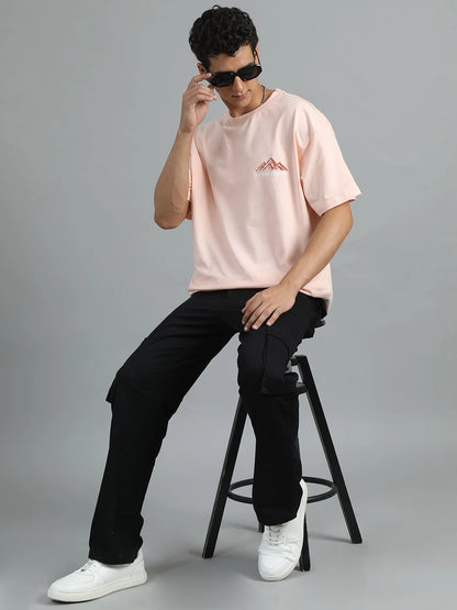 Silisoul Peach Oversized Fit Graphic Print Pure Cotton T-Shirt