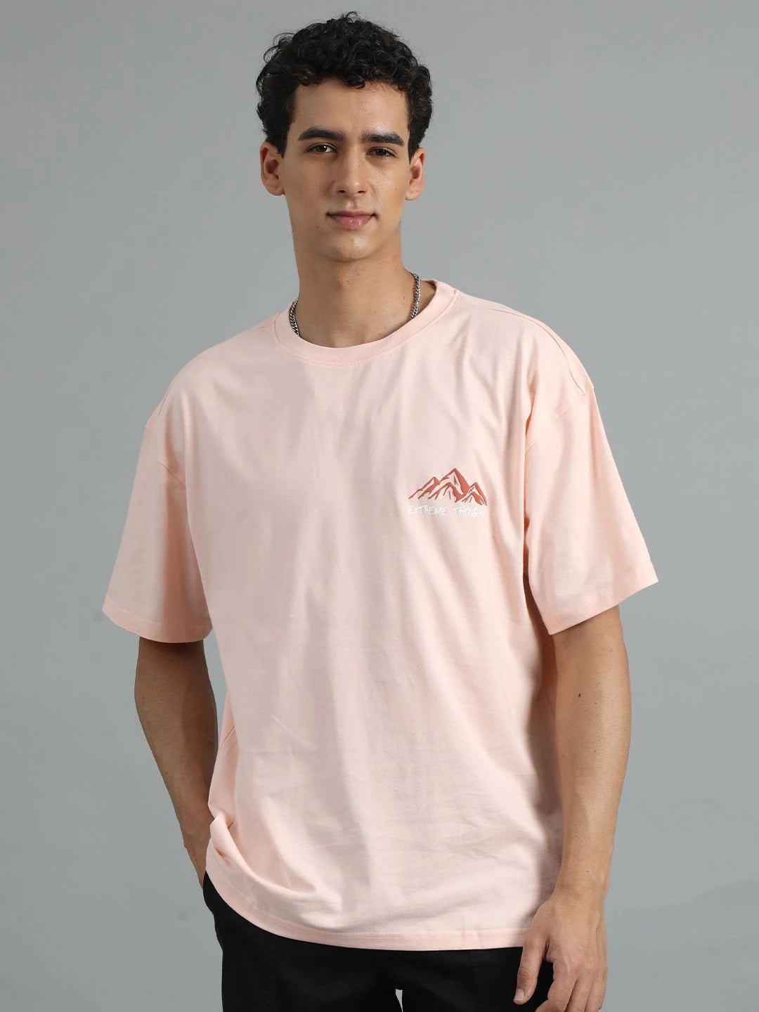 Silisoul Peach Oversized Fit Graphic Print Pure Cotton T-Shirt
