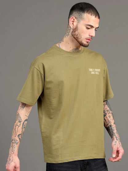 Silisoul Olive Oversized Fit Graphic Print Pure Cotton T-Shirt