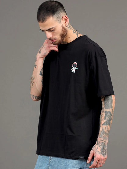 Silisoul Black Oversized Fit Graphic Print Cotton T-Shirt