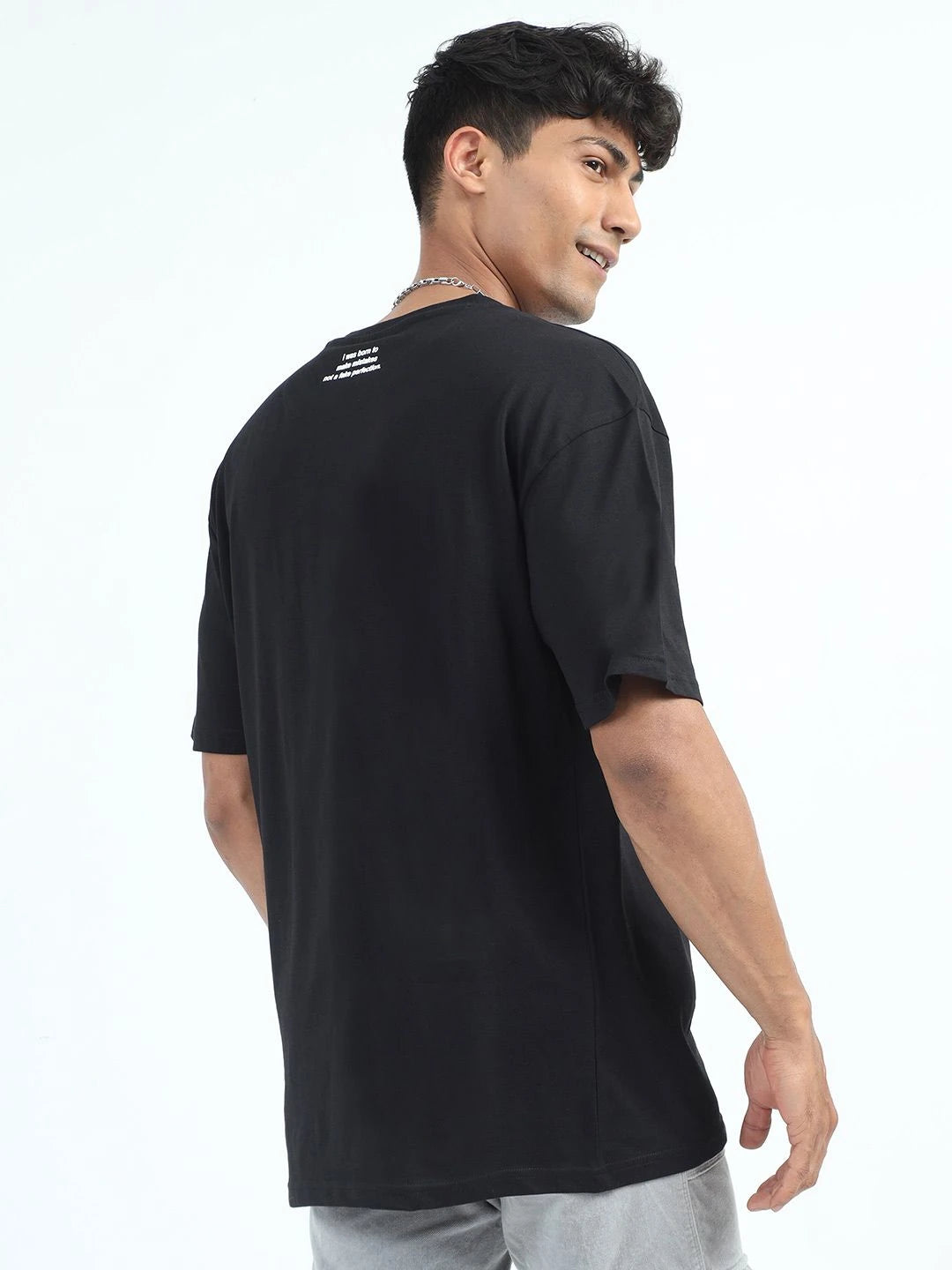 Silisoul Black Oversized Fit Graphic Print Pure Cotton Short Sleeves T-Shirt