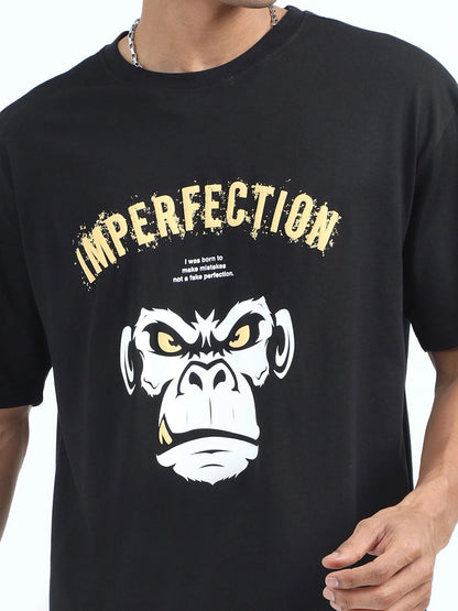 Silisoul Black Oversized Fit Graphic Print Pure Cotton Short Sleeves T-Shirt