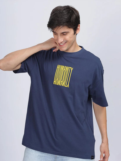 Silisoul Navy Blue Oversized Fit Humour and Comic Print T-Shirt
