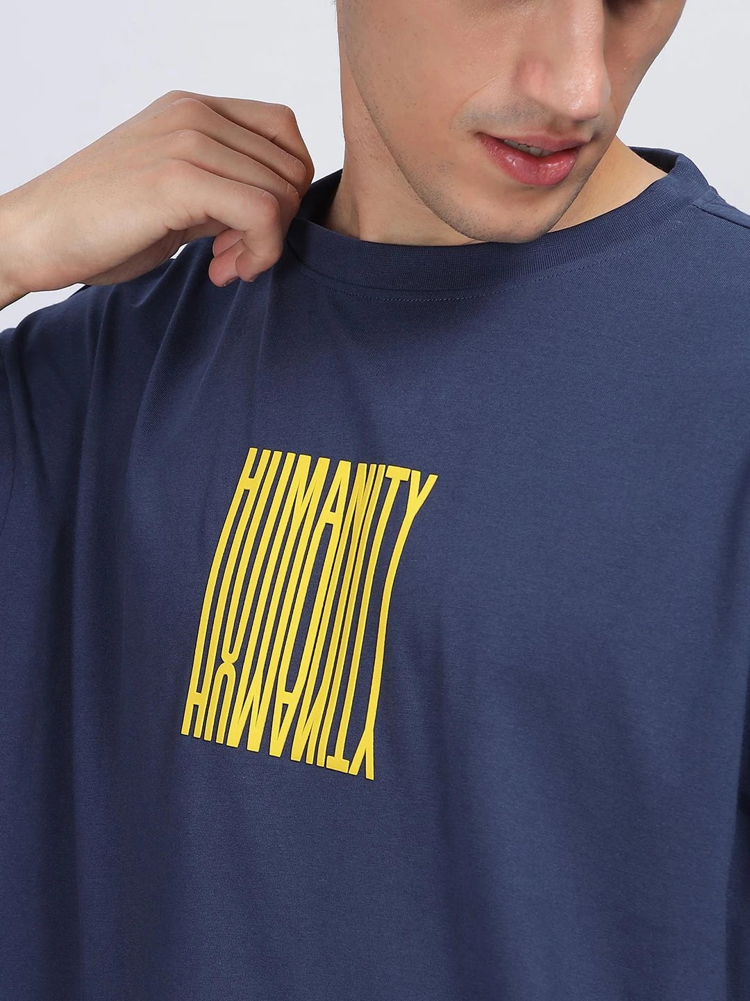 Silisoul Navy Blue Oversized Fit Humour and Comic Print T-Shirt