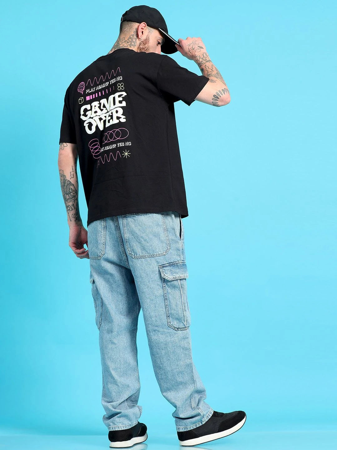 Silisoul Black Oversized Fit Typography Print Pure Cotton T-Shirt
