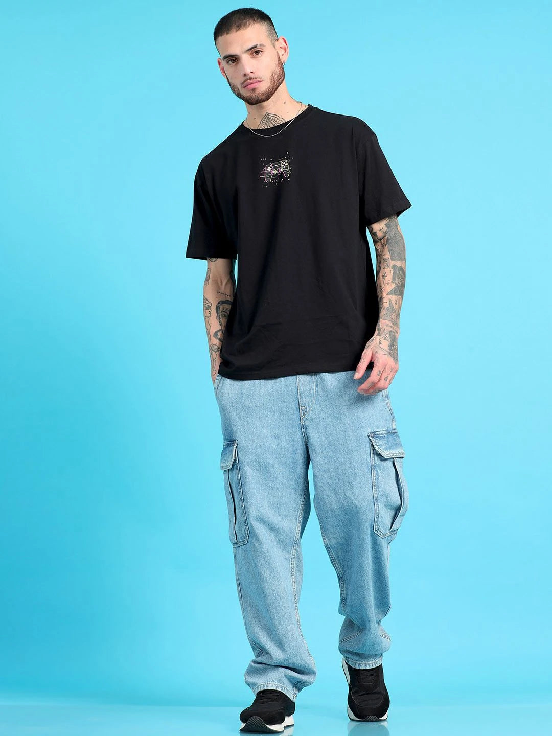 Silisoul Black Oversized Fit Typography Print Pure Cotton T-Shirt