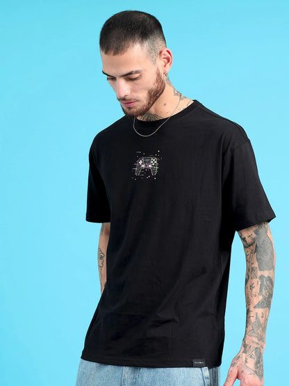 Silisoul Black Oversized Fit Typography Print Pure Cotton T-Shirt