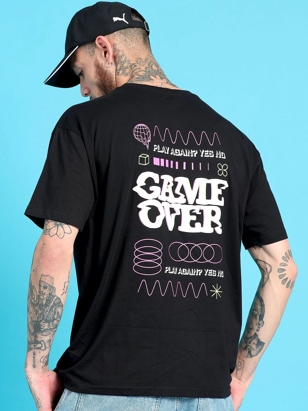 Silisoul Black Oversized Fit Typography Print Pure Cotton T-Shirt