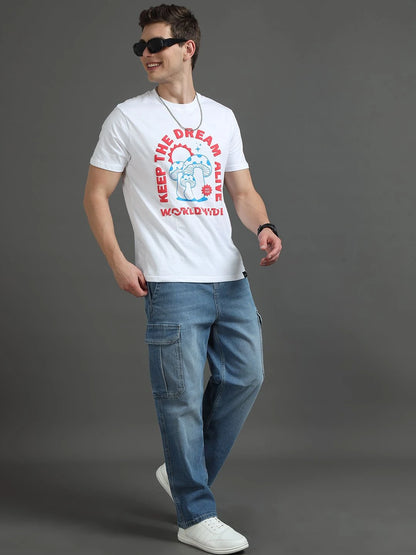 Silisoul White Regular Fit Typography Print Pure Cotton T-Shirt