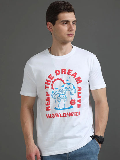 Silisoul White Regular Fit Typography Print Pure Cotton T-Shirt