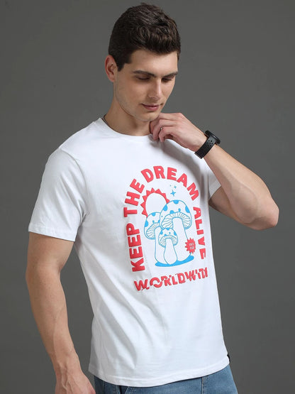Silisoul White Regular Fit Typography Print Pure Cotton T-Shirt