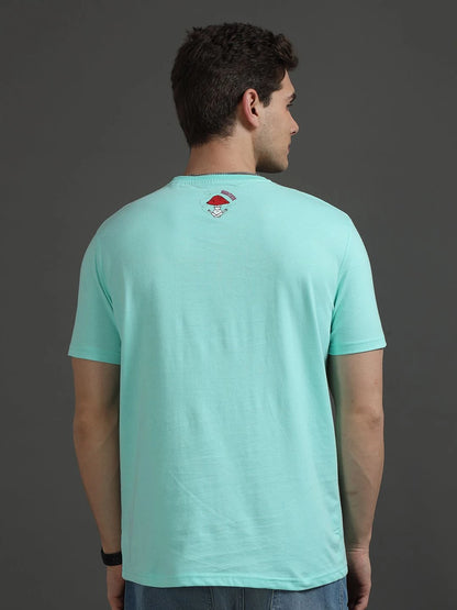 Silisoul Sea Green Regular Fit Graphic Print Pure Cotton T-Shirt