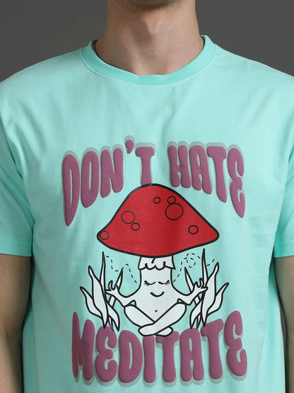Silisoul Sea Green Regular Fit Graphic Print Pure Cotton T-Shirt