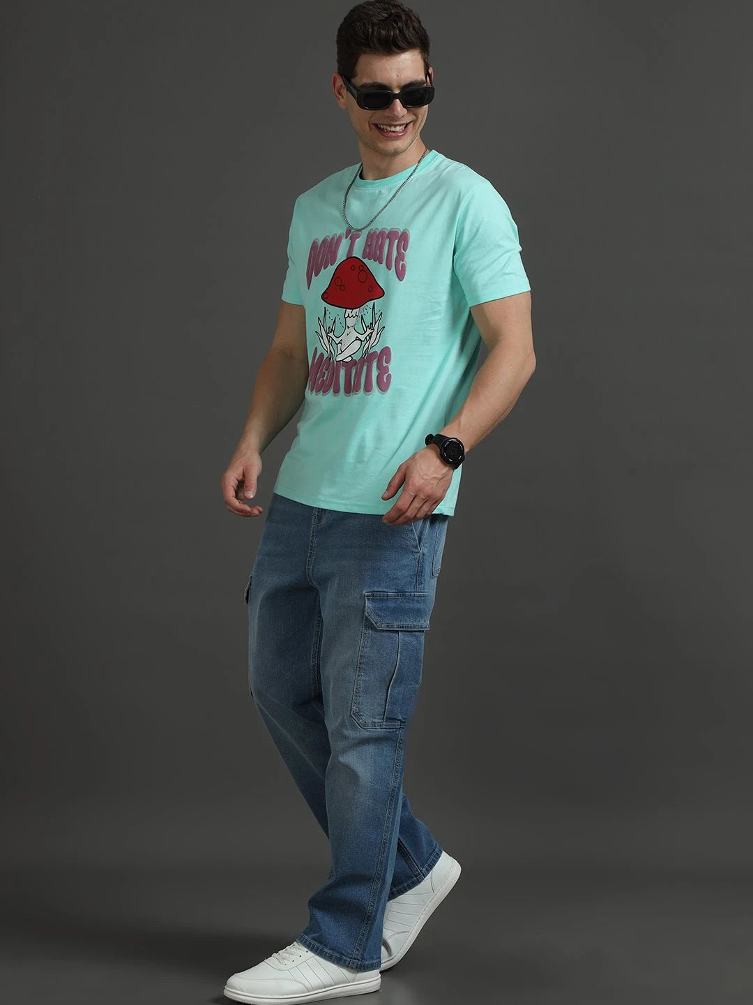 Silisoul Sea Green Regular Fit Graphic Print Pure Cotton T-Shirt