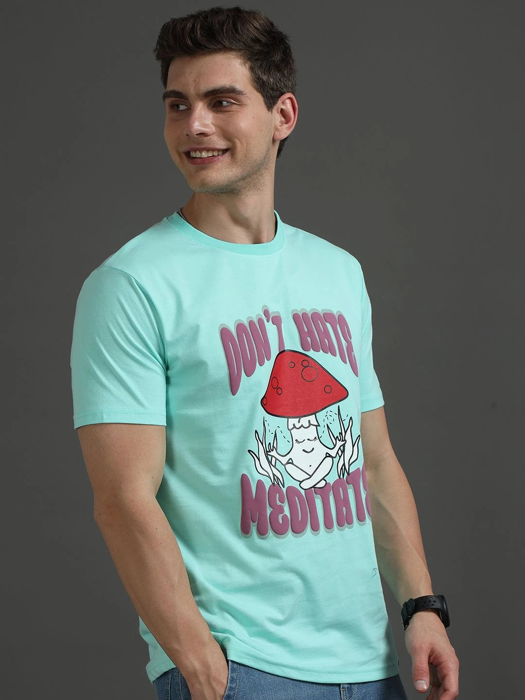 Silisoul Sea Green Regular Fit Graphic Print Pure Cotton T-Shirt