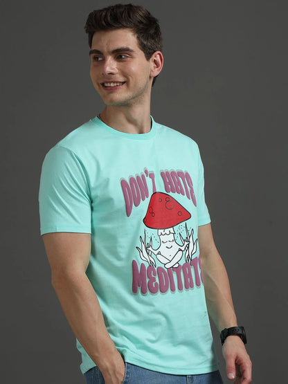 Silisoul Sea Green Regular Fit Graphic Print Pure Cotton T-Shirt