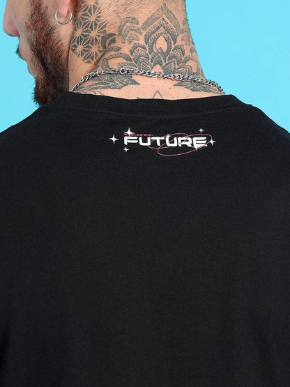 Silisoul Black Regular Fit Graphic Print Cotton T-Shirt