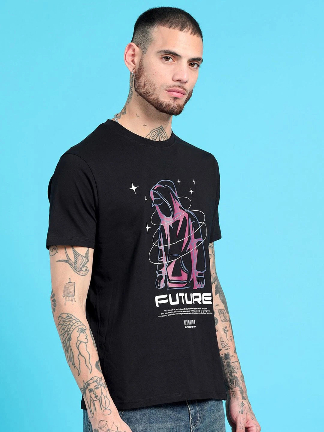 Silisoul Black Regular Fit Graphic Print Cotton T-Shirt