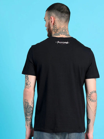 Silisoul Black Regular Fit Graphic Print Cotton T-Shirt